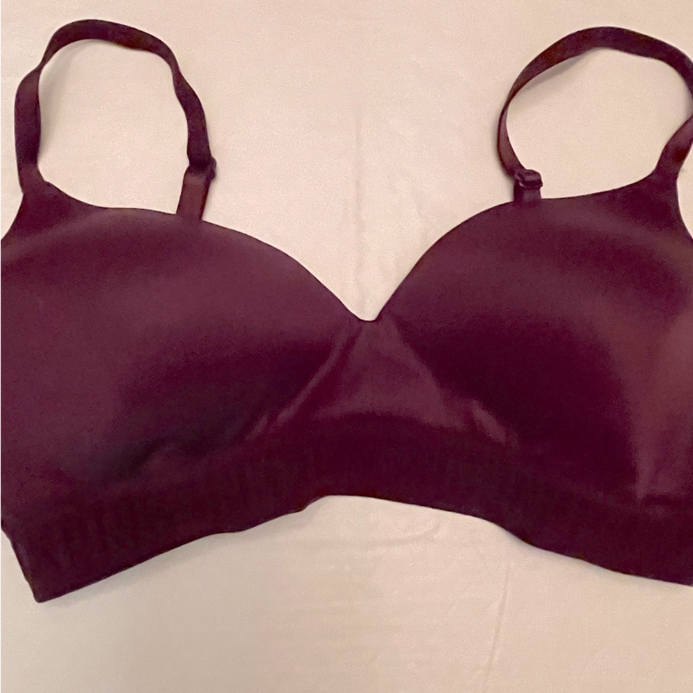 Pink size 36D lightly padded underwire free dark purple bra. Adjustable straps